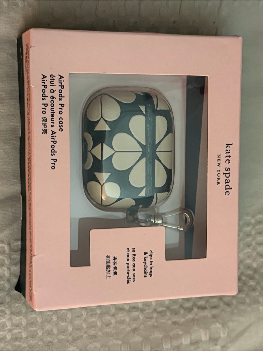 kate spade Navy and Cream Heart Motif AirPods Pro Case with Clip